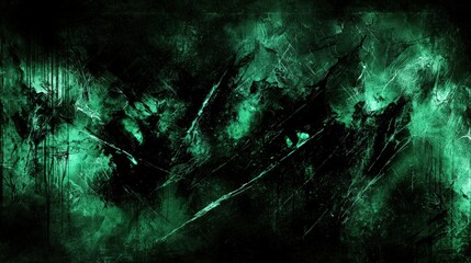 Leinwandbilder - A vibrant abstract texture features dark green and black swirls with sharp, jagged lines creating an intriguing artistic composition