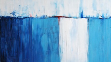 Poster - Vibrant acrylic painting features bold shades of blue and white, showcasing dynamic textures and contrasting elements that create a striking visual experience