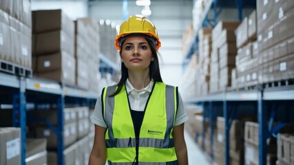 Wall Mural - A female engineer or supervisor is walking in a warehouse.