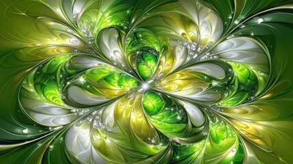 Aufkleber - Colorful swirling patterns in shades of green and yellow create an intricate abstract design that captivates the viewer's attention