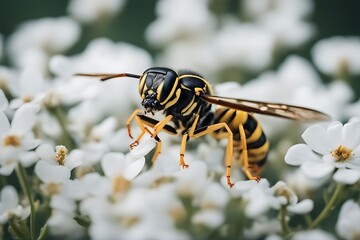 Canvas Print - white format wasp square isolated yellow insect closeup sharp summer black striped stinger macro small danger sting detailed detail wing dangerous needle wild nature animal fauna hornet alone