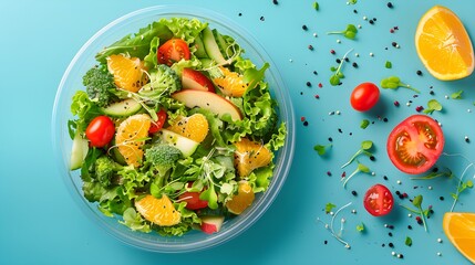 Sticker - Healthy Salad with Orange, Tomato, Broccoli, and Apple