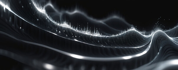 Wall Mural - Ethereal Waves of Light and Sound: A Journey Through Digitalized Harmonics, abstract background, technology background, light, dark