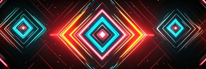 Fototapete - Bright neon diamonds create captivating patterns in a dark environment, showcasing vibrant colors and dynamic lines that evoke a futuristic atmosphere