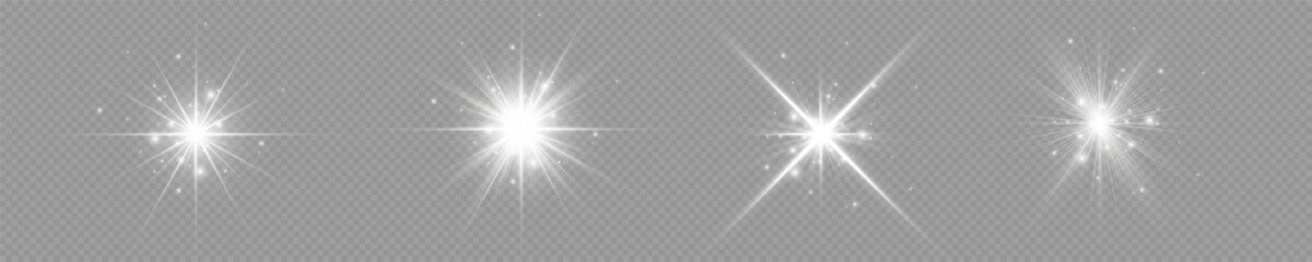 Sticker - Stars bright white. Glow light effect. Transparent light effect sparkl, lens flare, explosion, glitter, sun flash, sparks and stars. Sunlight, abstract special effect.