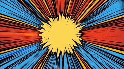 Poster - A vibrant explosion radiates with yellow, red, and blue lines creating a powerful and energetic visual effect