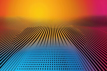 Poster - A striking gradient background showcasing horizontal lines and dotted patterns in vibrant hues of orange, pink, and blue