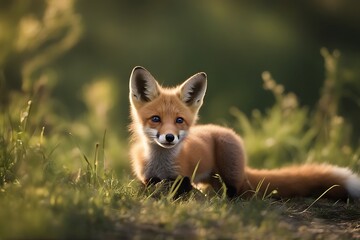 fox curious kit young cute wildlife wild animal mammal fur furry red closeup adorable outdoors field