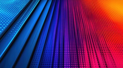 Fototapete - Bright diagonal lines and dotted patterns create a dynamic abstract digital background featuring vibrant colors