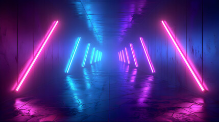 Canvas Print - Neon Glowing Lights Tunnel 3D Rendering