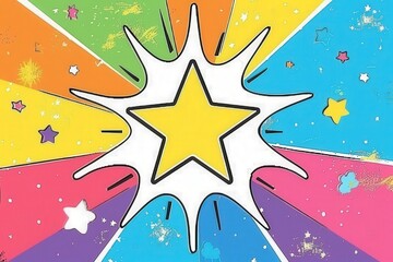 Leinwandbilder - A bright yellow star bursts from the center, radiating colorful rays in various shades on a vibrant background