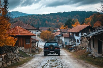 Sticker - autumn in the village