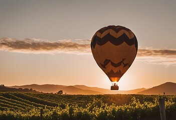 Wall Mural - air hot vineyards valley balloon napa sunrise california usa vale ballooning vinery grape adventure agriculture green farmland mountain yellow farm alcohol wine