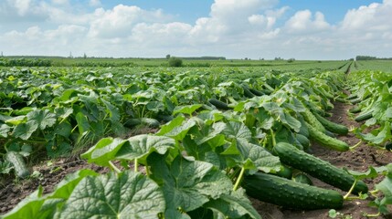 Wall Mural - A field of cucumbers is growing in the sun