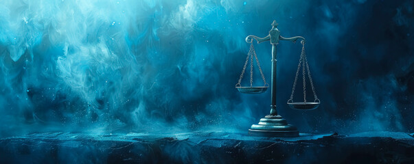 symbolic image of scales of justice on a symbolic bright abstract background with space for text. This conveys the struggle and triumph associated with justice. concept of justice and law.