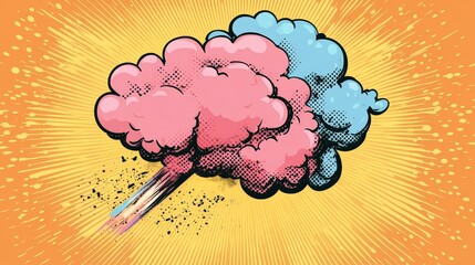 Aufkleber - A vibrant cartoon-style cloud races across a bright yellow backdrop, featuring striking pink and blue colors, enhancing the sense of motion and energy