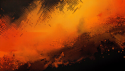 Wall Mural - Vibrant orange and black gradient with halftone dots, distressed grunge texture. Abstract backdrop.