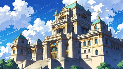 Wall Mural - celestial palace palace in the sky with celestial moti flat anime