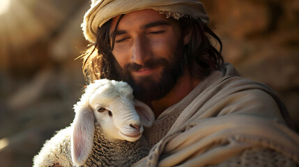 Wall Mural - Jesus Holding a Lamb -  Realistic Image