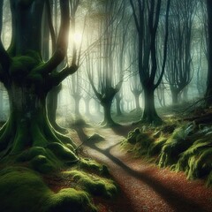 Wall Mural - An enchanted forest where trees whisper secrets to travelers