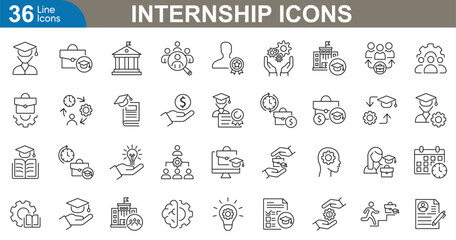 internship icons set vector illustration. application, interview, career, mentorship, networking, st