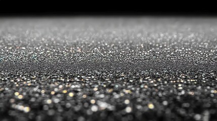 Canvas Print - Fine silver glitter sparkles on a dark background, reflecting light and creating a mesmerizing, glowing effect