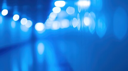 Aufkleber - Soft blue lights illuminate a hospital tunnel, creating a tranquil and surreal ambience, while the reflections on the surface enhance the ethereal feel