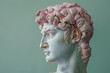 © Exclusive  - A close-up view of a marble sculpture showcases intricate details with soft pink highlights, set against a muted backdrop in an art museum