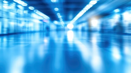 Poster - A blurred view captures an empty hallway with soft lighting, creating a tranquil atmosphere in the building during the evening