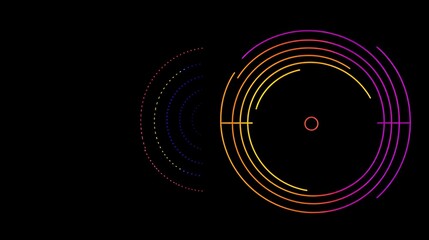 Leinwandbilder - Vibrant circular patterns emerge against a black background, showcasing a blend of colors and designs in an artistic digital display