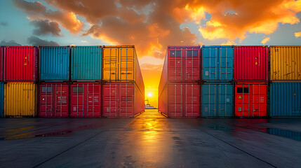 Canvas Print - Shipping Containers at Sunset - Photo