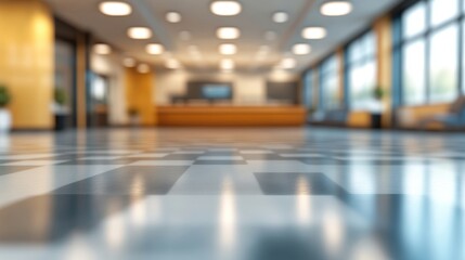 Aufkleber - A contemporary lobby featuring a polished floor and warm lighting, creating an inviting atmosphere for guests and employees