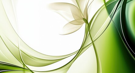Fototapete - Soft green flowing lines intertwine with delicate floral elements, creating a harmonious and elegant composition