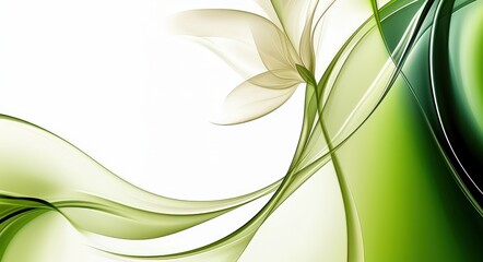 Aufkleber - An elegant abstract design showcases flowing green lines intertwined with delicate floral shapes, creating a serene and harmonious visual effect