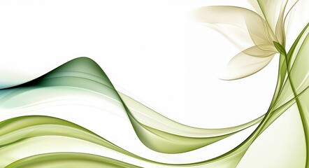Leinwandbilder - Curves in green and cream gracefully flow across a clean white backdrop, creating an elegant abstract composition