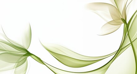 Aufkleber - This artwork features delicate green floral elements intertwining with soft cream petals against a bright white backdrop