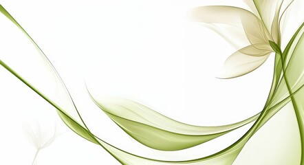 Poster - Soft, flowing shapes in pastel green and cream create a serene and elegant floral abstract design perfect for calming spaces