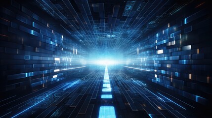 abstract tunnel virtual digital backgrounds, infused with binary code and digital information,, generative ai
