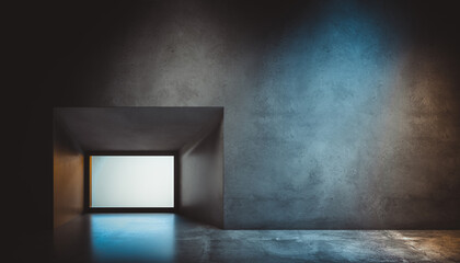 Wall Mural - empty concrete room with square shaped window illuminating