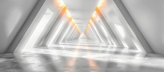 Poster - White Hallway with Triangular Columns and Warm Light