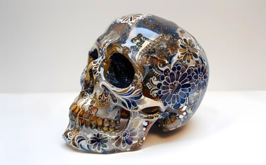 Canvas Print - A skull made of glass with intricate patterns and colors