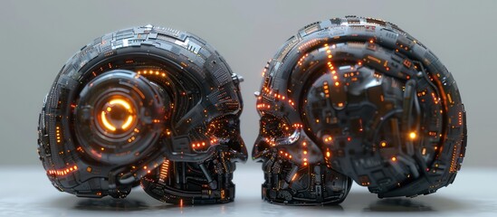 Wall Mural - cybernetic skulls: a fusion of technology and mortality