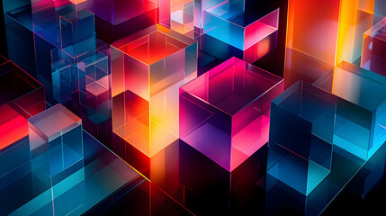 Poster - Abstract 3D Glass Cubes Background