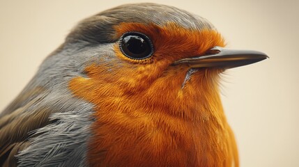 Wall Mural - Close-up of a robin's profile, showcasing the fine details of its beak, eye, and feathers