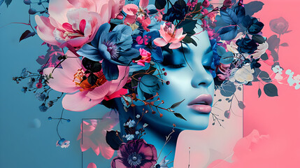 Wall Mural - Floral Portrait of Woman Illustration