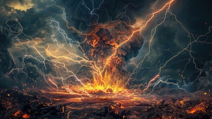 Wall Mural - Volcanic lightning resulting from a volcanic eruption