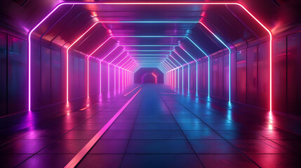 Wall Mural - Neon Tunnel 3D Illustration