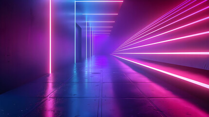 Sticker - Neon Lights Corridor 3D Illustration