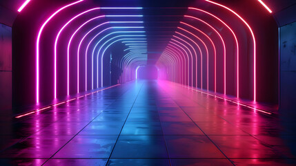 Sticker - Neon Glowing Tunnel 3D Illustration