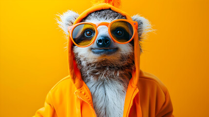 Canvas Print - Cool Sloth in Orange Hoodie and Sunglasses - Photo